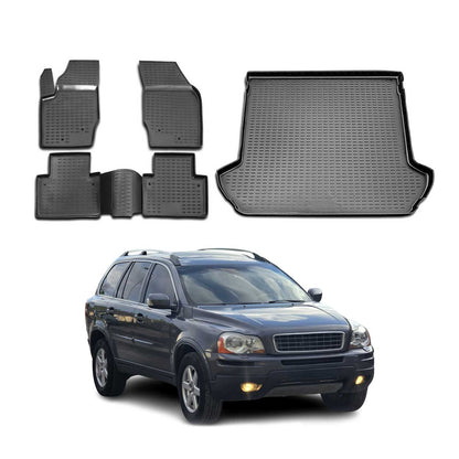 2003-2014 Volvo XC90 1.gen 5-Seats Floor Mats & Cargo Liner Full Set All Weather Black