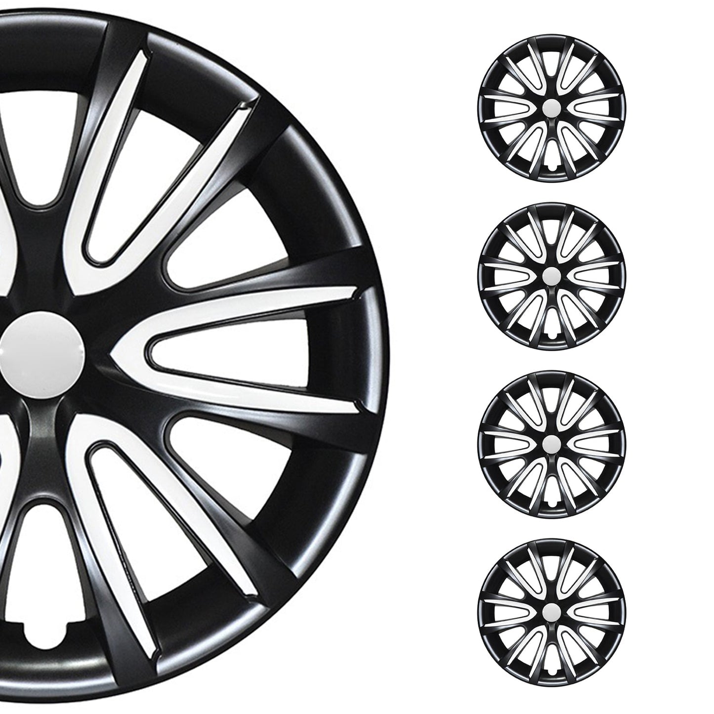 Bicolo Hub Caps Wheel Cover 15" Black & White Full Set 4 pcs.