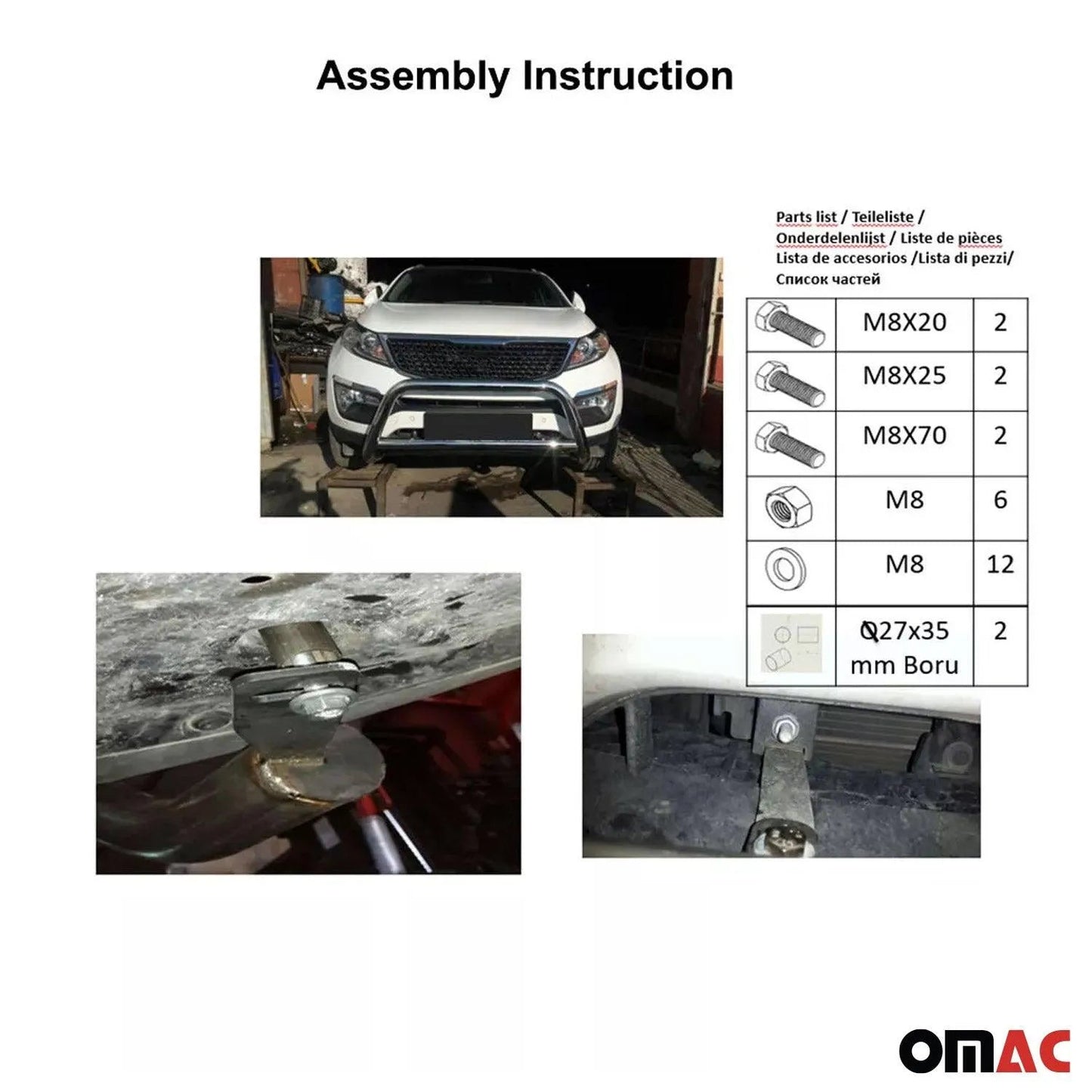 2011-2016 Kia Sportage Bull Bar Push Front Bumper Grille Silver 1 Pc