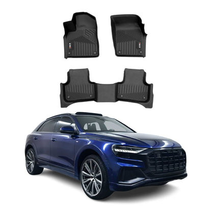 2018-2026 Audi Q7 Q8 SQ7 SQ8 Premium Floor Mats Liners First and Second Row Set Black