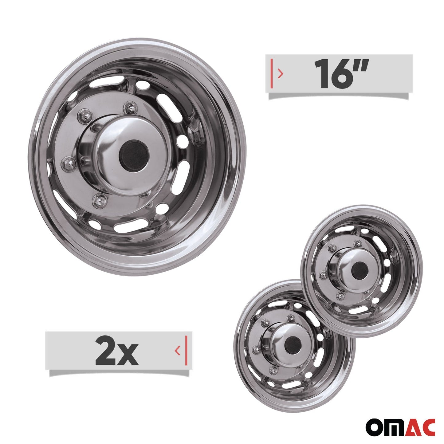 2015-2026 Ford Transit 16" Dual Wheel Simulator Hubcaps Chrome Rear 2Pcs