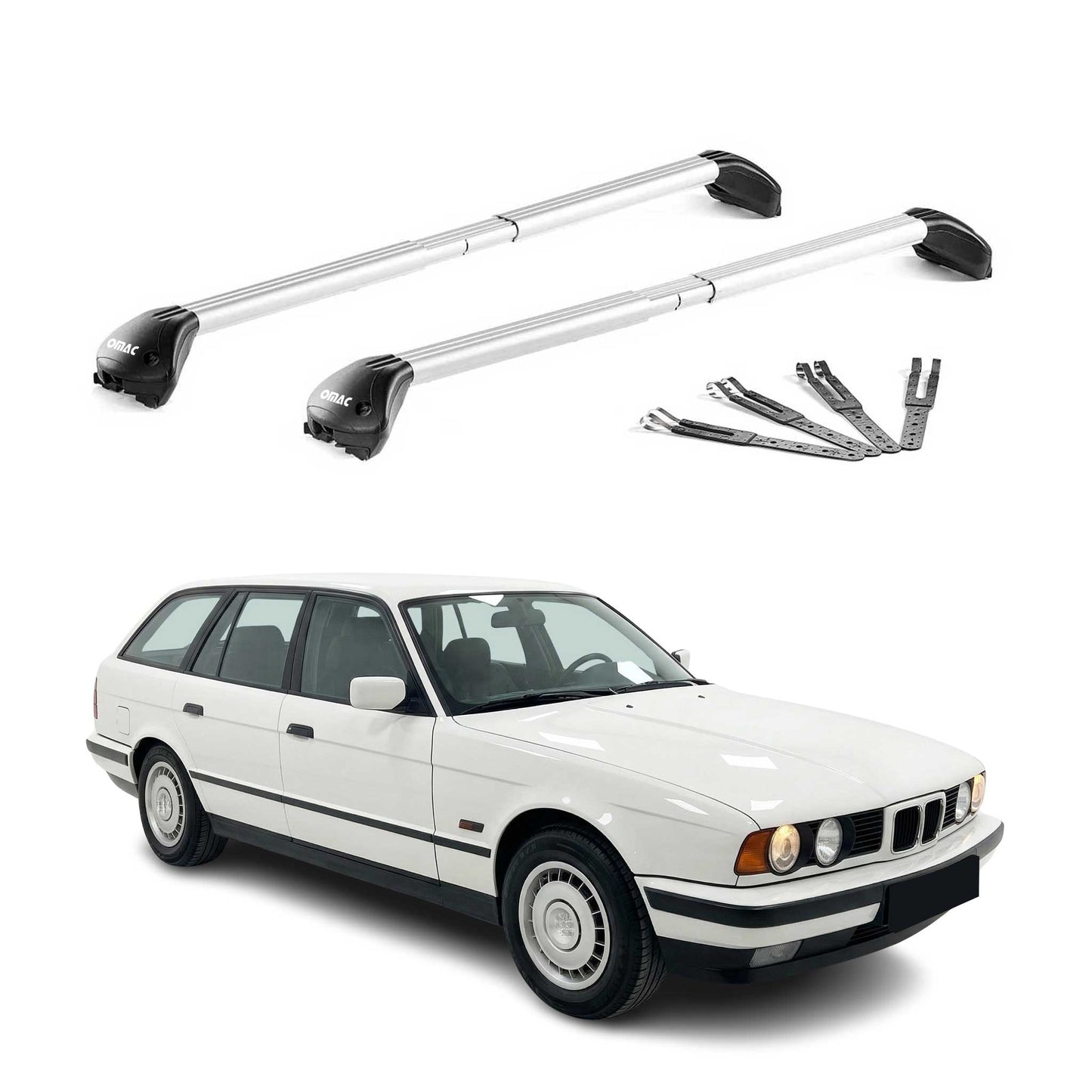 1989-2010 BMW 5 Series E34 E39 E61 Wagon Roof Rack Cross Bars Silver