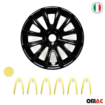 Bicolo Hub Caps Wheel Cover 14" Black Matt & Yellow Full Set 4 pcs.