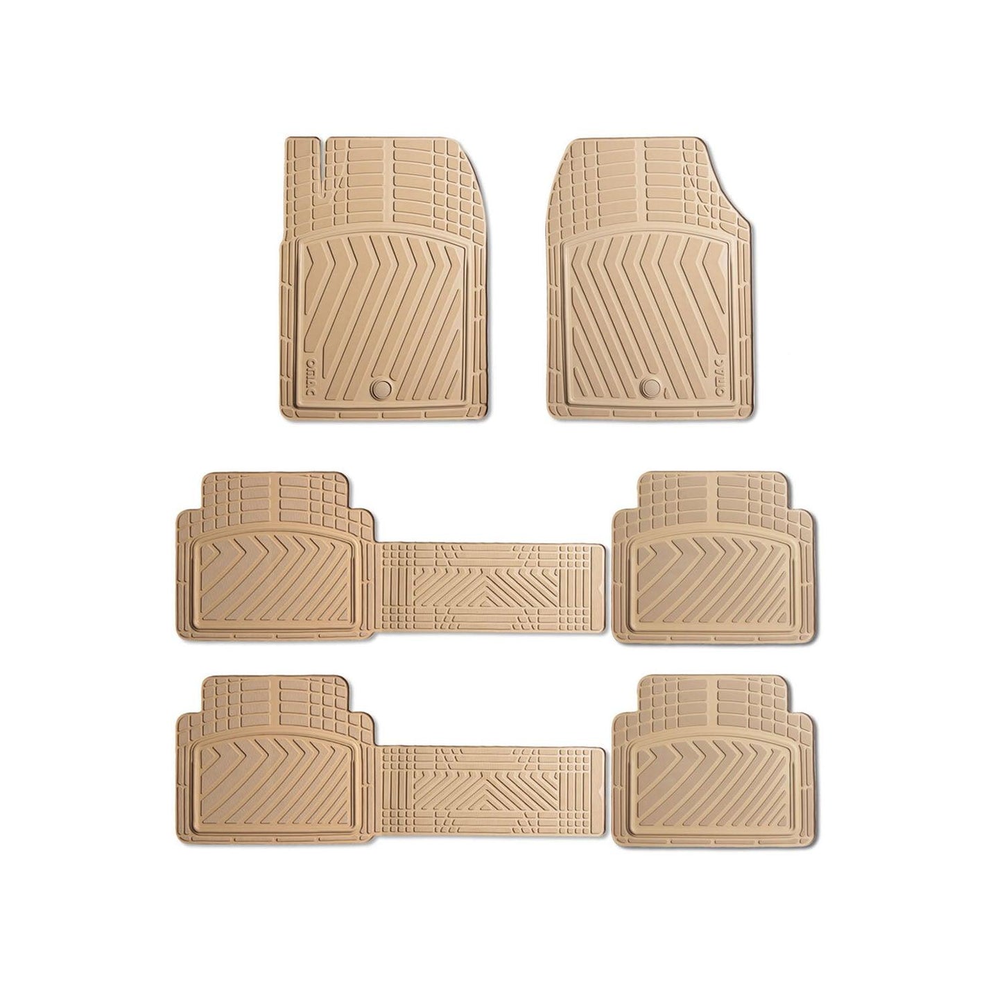 Floor Mats Liner Set All-Weather 3-Row Car Front Rear Universal 6+2Pcs Tan