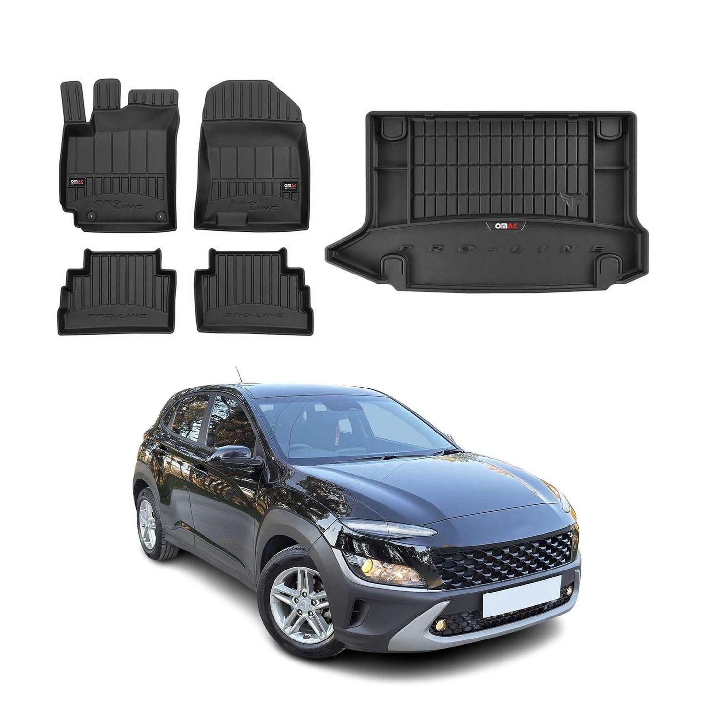 2018-2023 Hyundai Kona 1.gen Premium Floor Mats & Cargo Liner Full Set All Weather Heavy Duty Upper Trunk