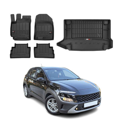 2018-2023 Hyundai Kona 1.gen Premium Floor Mats & Cargo Liner Full Set All Weather Heavy Duty Upper Trunk