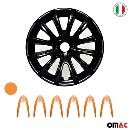 Bicolo Hub Caps Wheel Cover 16" Black Matt & Orange Full Set 4 pcs.