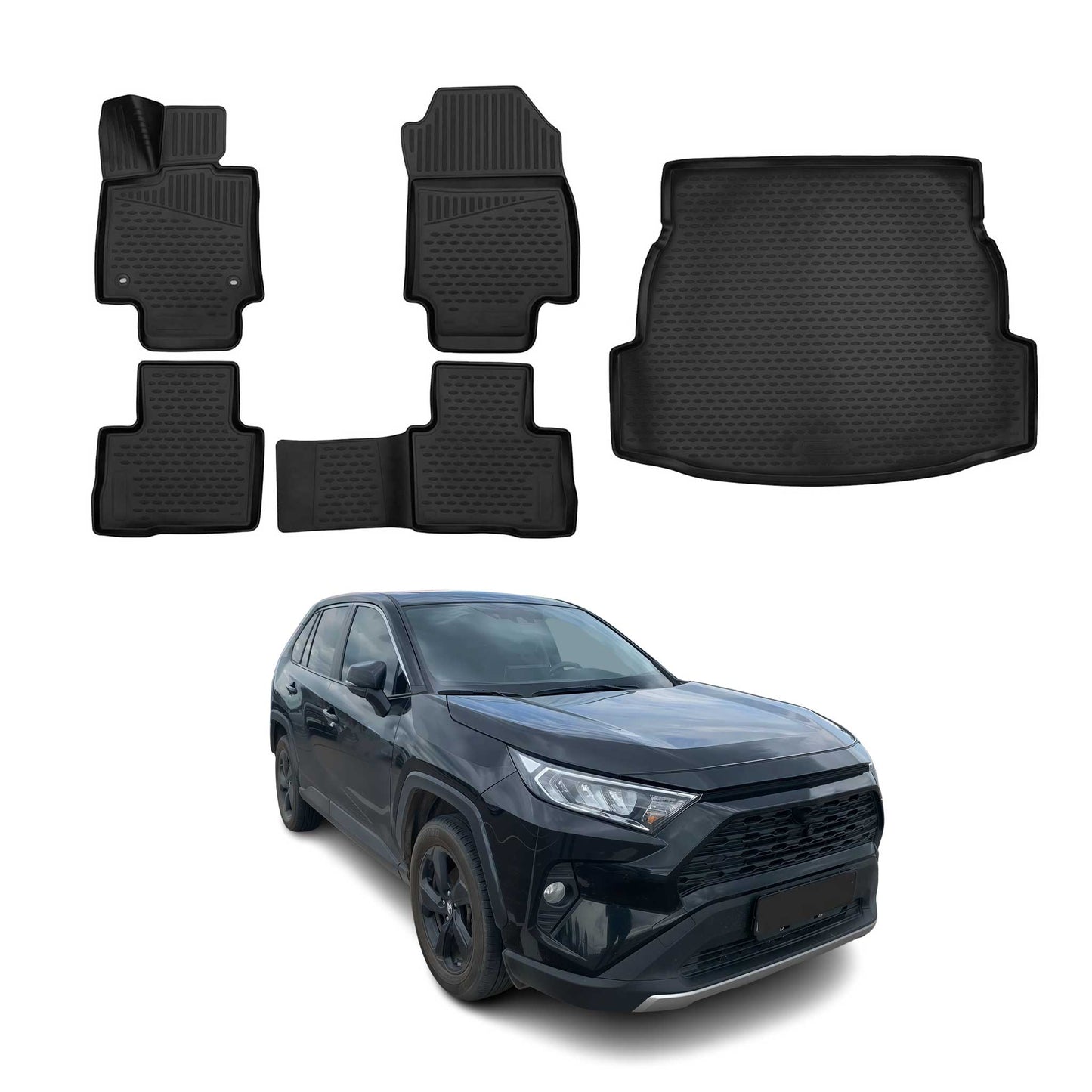 2019-2025 Toyota RAV4 Hybrid Floor Mats & Cargo Liner Full Set All Weather Black