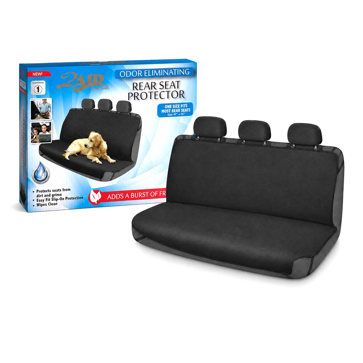 Rear Bench Car Seat Cover Odor Eliminating Pet Hammock Black