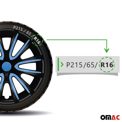 Bicolo Hub Caps Wheel Cover 16" Black Matt & Blue Full Set 4 pcs.