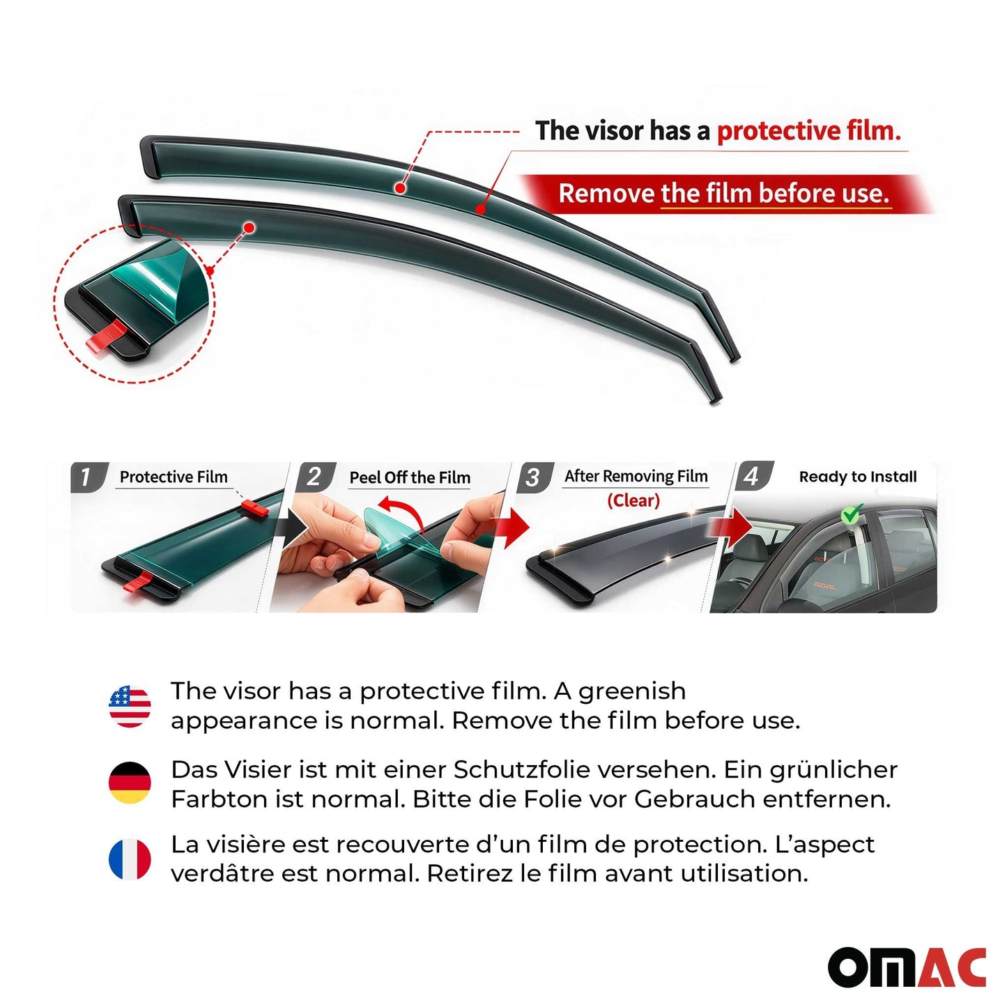 2015-2021 Mercedes C Class W205 Window Visor Vent Rain Deflector 4Pcs Smoke