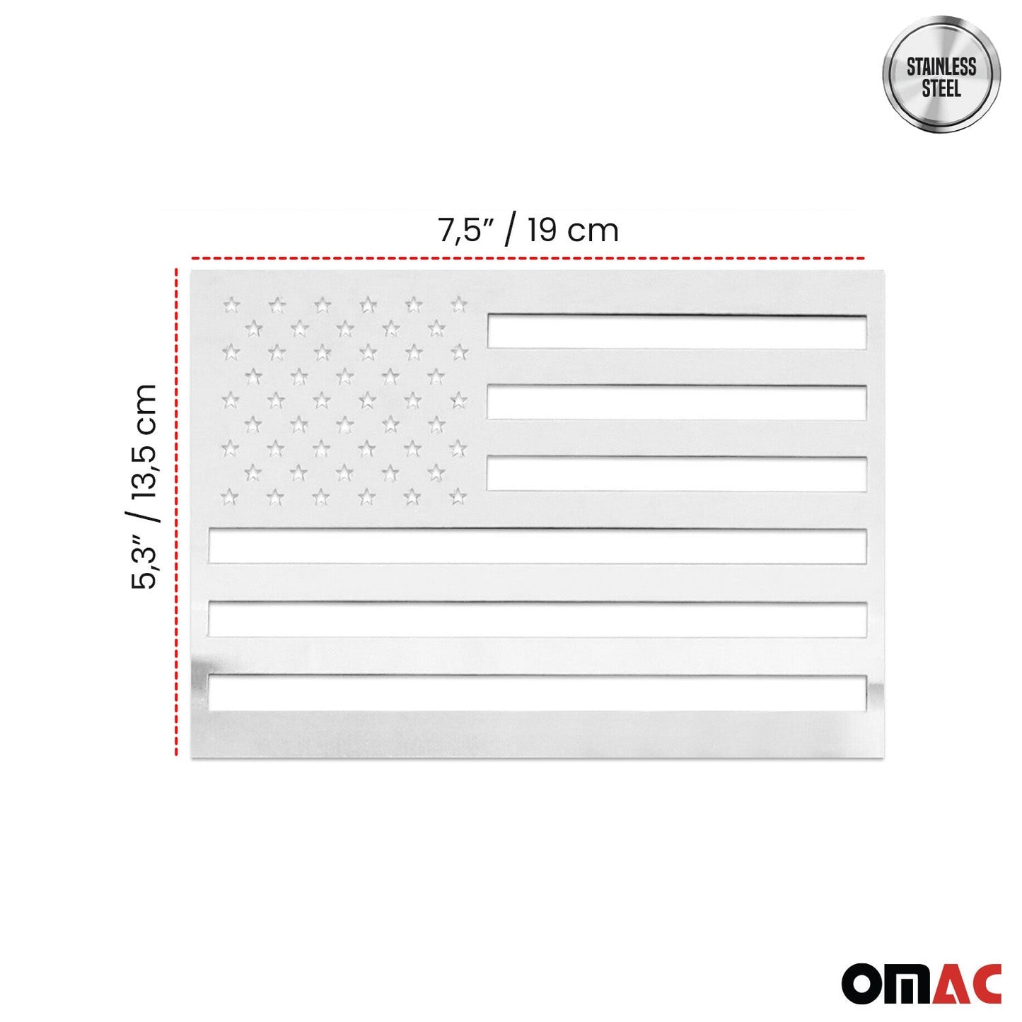 US American Flag Emblem 3D S.Steel US Badge Gloss Silver Universal Set 4 Pieces