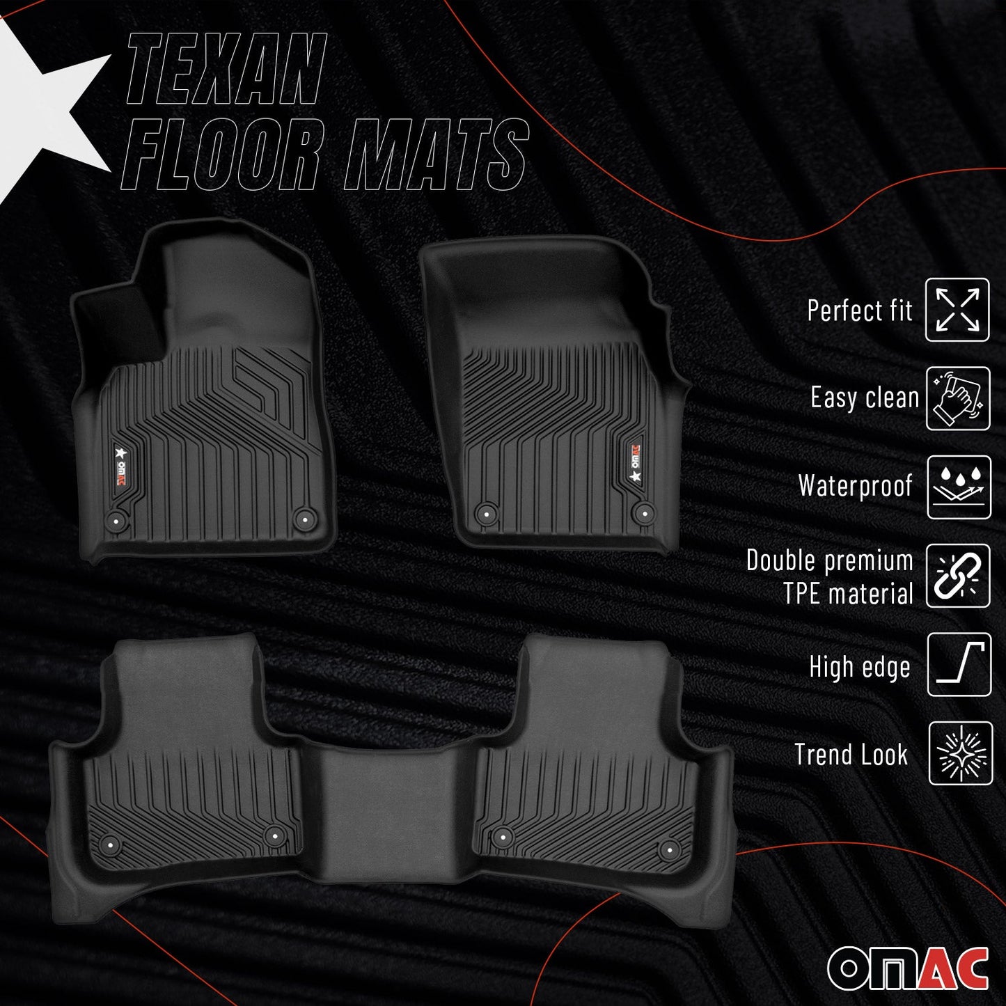 2018-2026 Audi Q7 Q8 SQ7 SQ8 Premium Floor Mats Liners First and Second Row Set Black