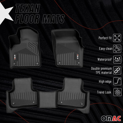 2018-2026 Audi Q7 Q8 SQ7 SQ8 Premium Floor Mats Liners First and Second Row Set Black