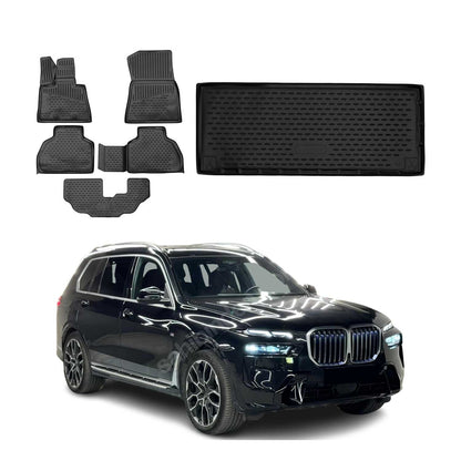 2019-2026 BMW X7 G07 7-Seater Floor Mats & Cargo Liner Full Set All Weather Black