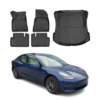 2017-2026 Tesla Model 3 Floor Mats & Cargo Liner Full Set Black