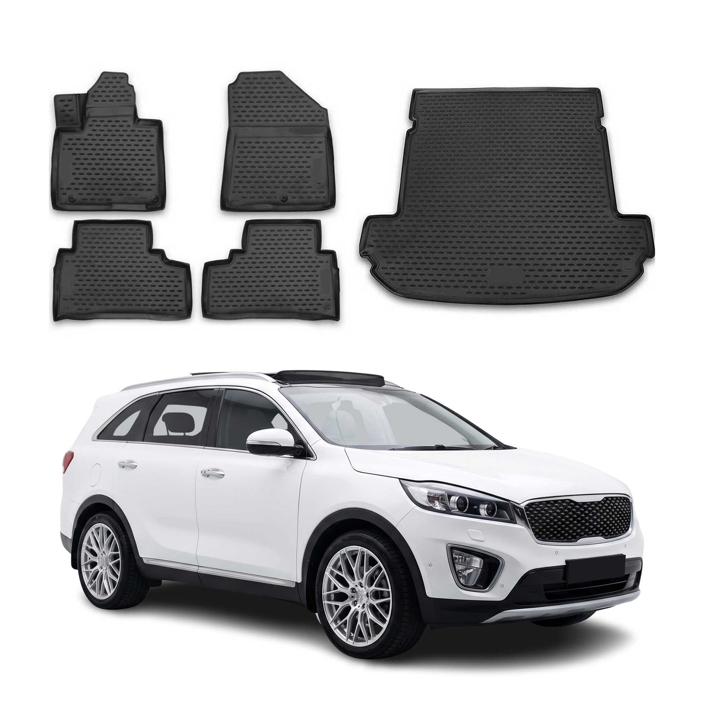 2016-2020 Kia Sorento Floor Mats & Cargo Liner Full Set All Weather Black