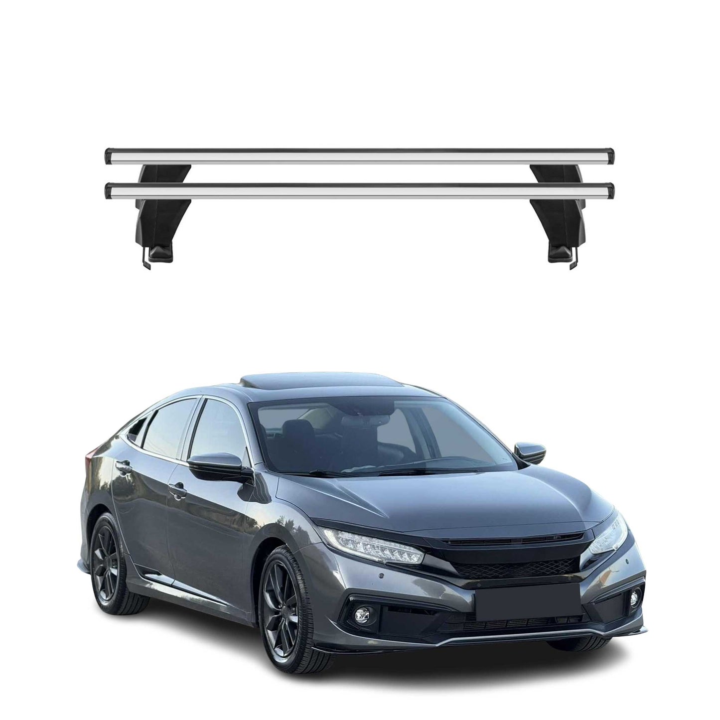 2016-2021 Honda Civic 10.gen Sedan Hatchback Roof Rack Cross Bars Silver Aluminium