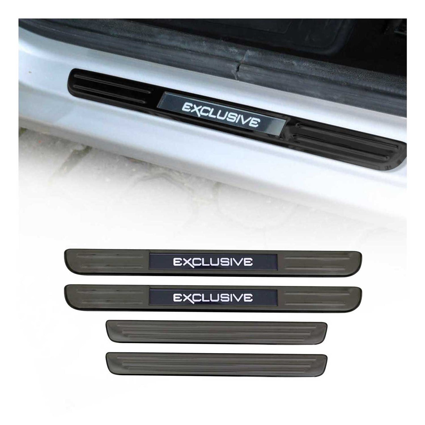 Jeep Door Sill Scuff Plate Illuminated Exclusive Stainless Steel Dark 4 Pcs