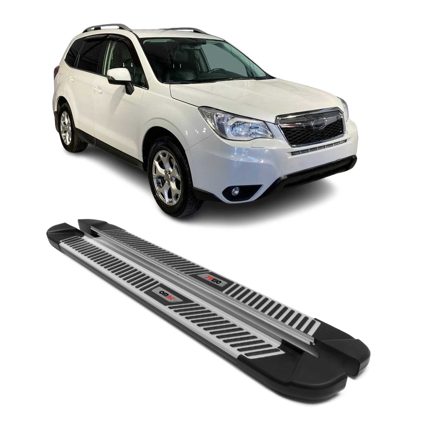 2014-2018 Subaru Forester IV Running Boards Side Steps Silver & Black