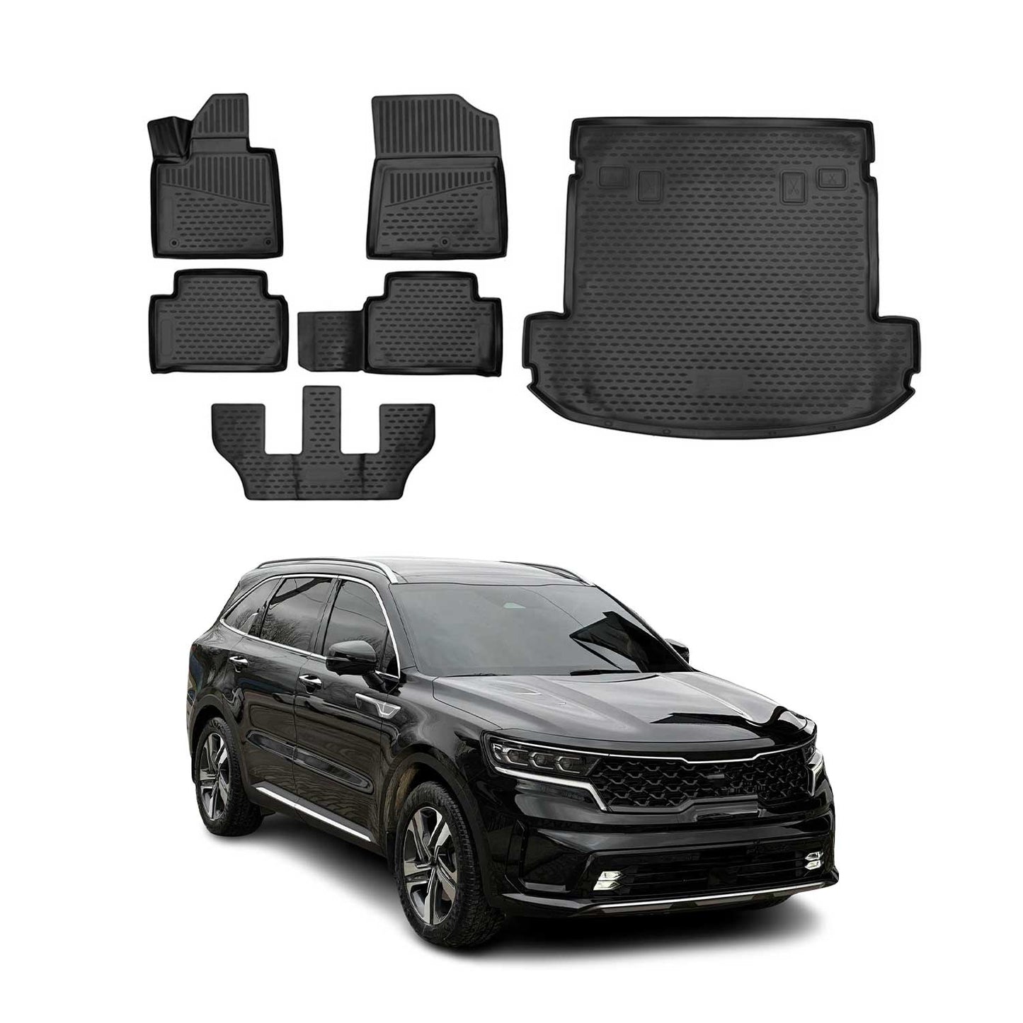 2021-2026 Kia Sorento Floor Mats & Cargo Liner Full Set All Weather Black