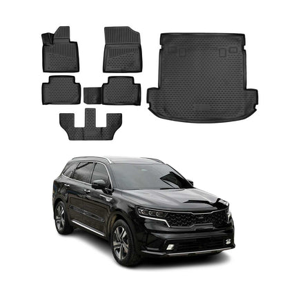 2021-2026 Kia Sorento Floor Mats & Cargo Liner Full Set All Weather Black
