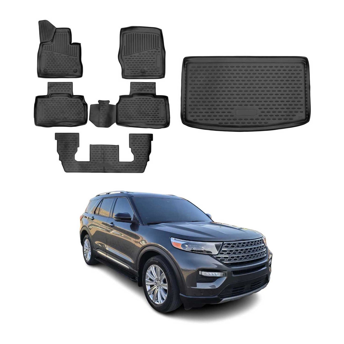 2020-2026 Ford Explorer Floor Mats & Cargo Liner Full Set All Weather Black