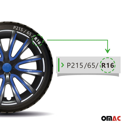 Bicolo Hub Caps Wheel Cover 16" Black & Dark Blue Full Set 4 pcs.