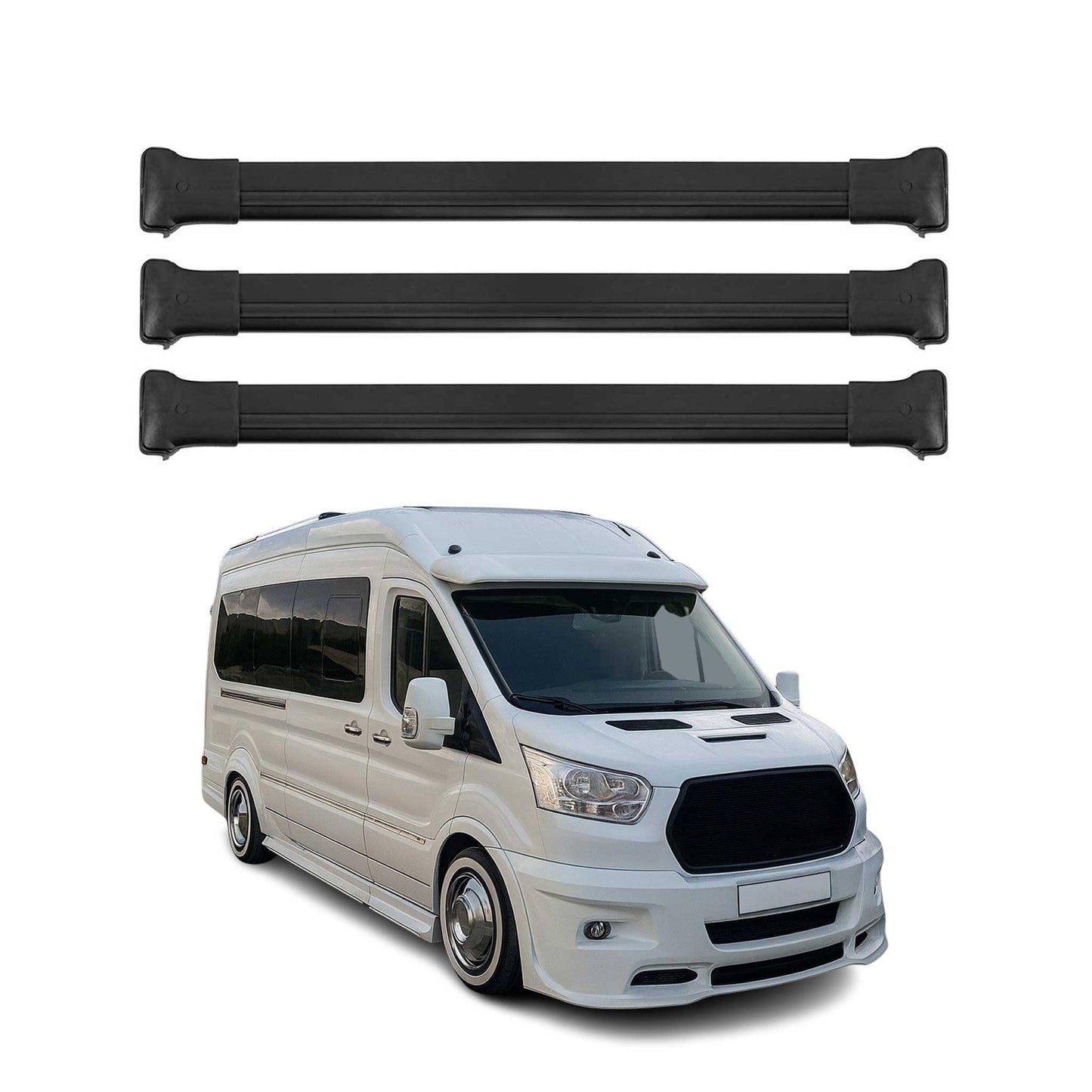 2015-2026 Ford Transit Roof Rack Cross Bars 3Pcs Black
