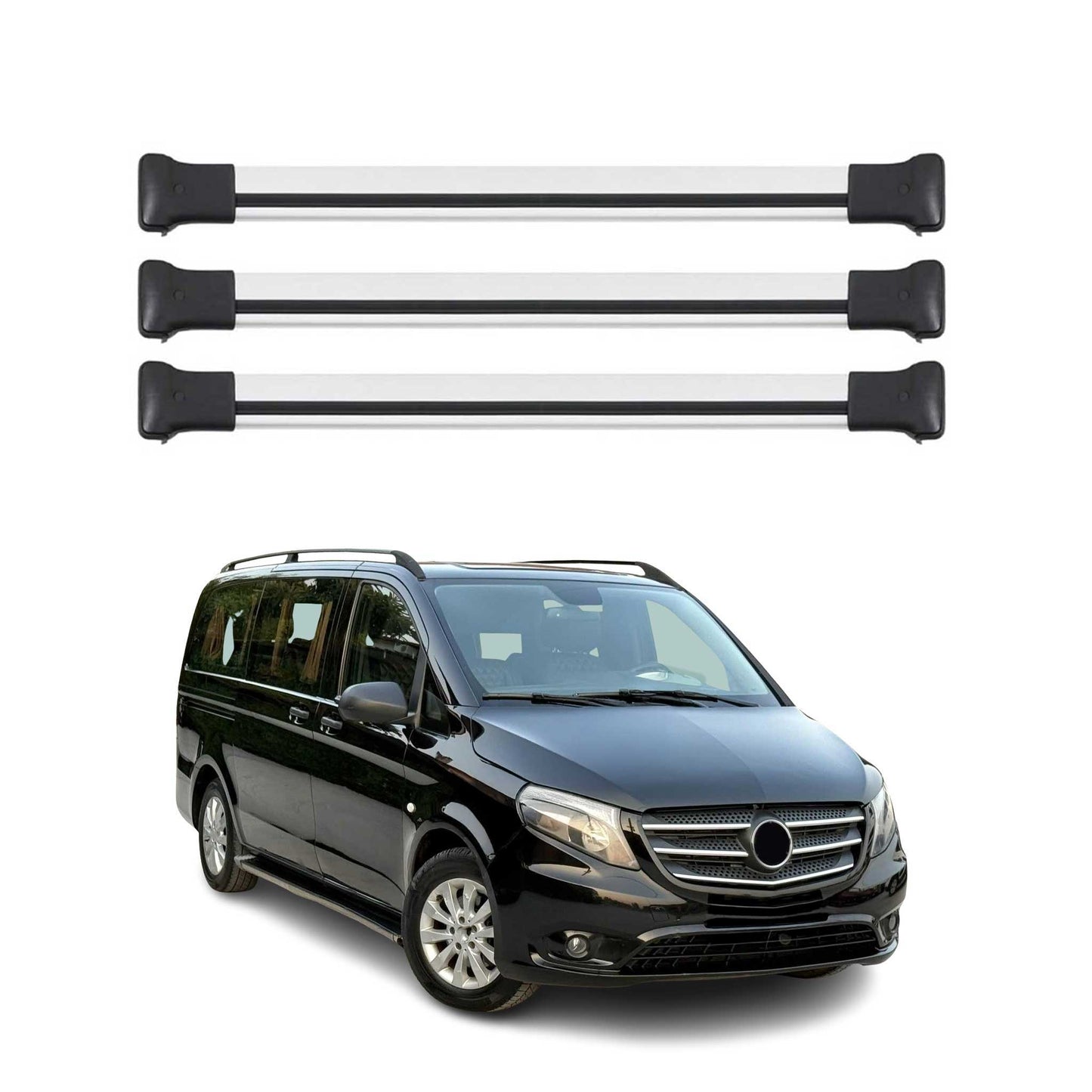 2016-2024 Mercedes Metris Roof Rack Cross Bars 3Pcs Silver