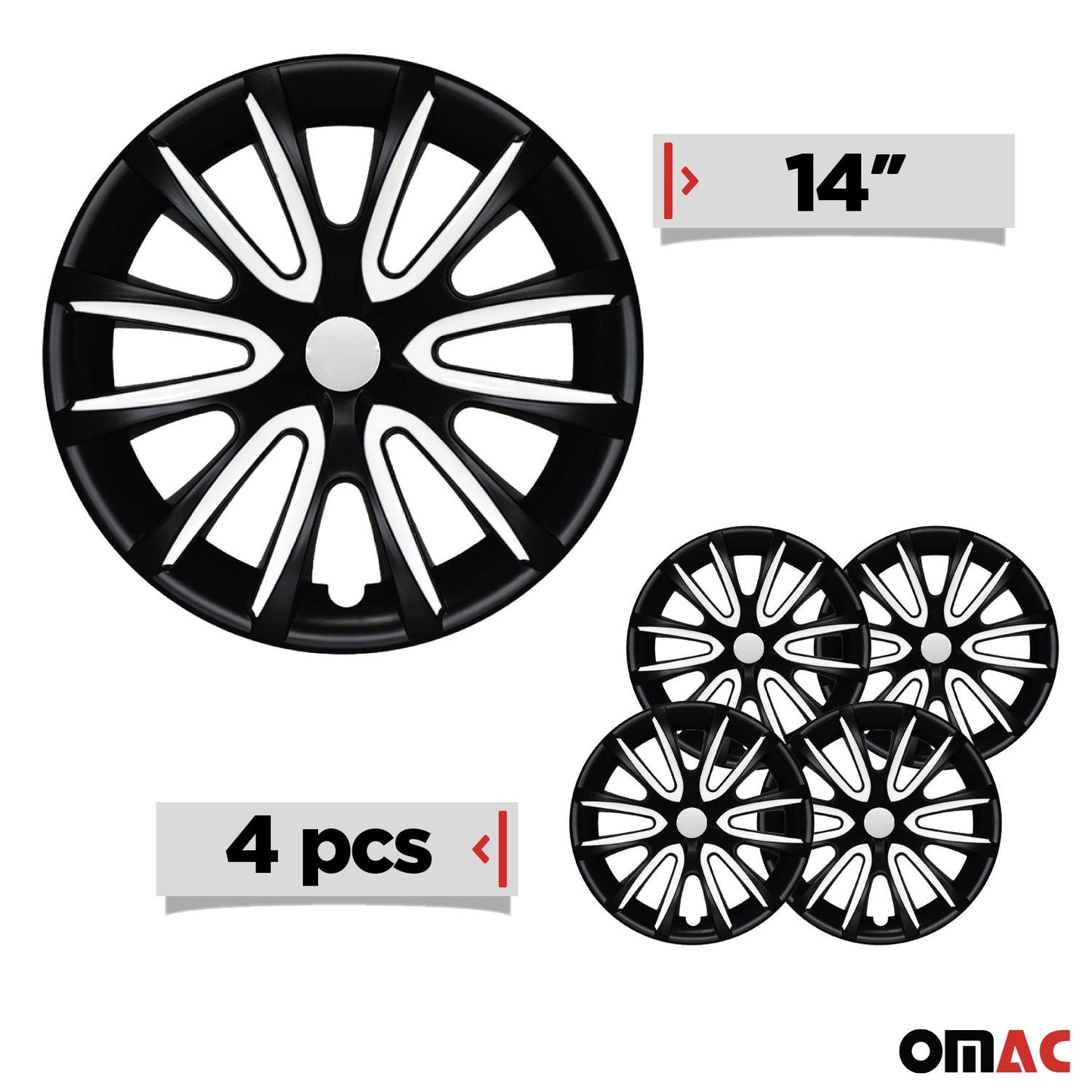 Bicolo Hub Caps Wheel Cover 14" Black Matt & White Full Set 4 pcs.