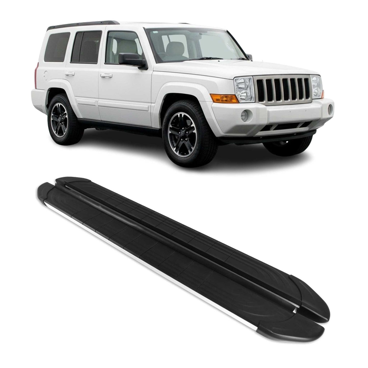 2005-2010 Jeep Commander XK / 2004-2011 Grand Cherokee WK Running Boards Side Steps Silver & Black
