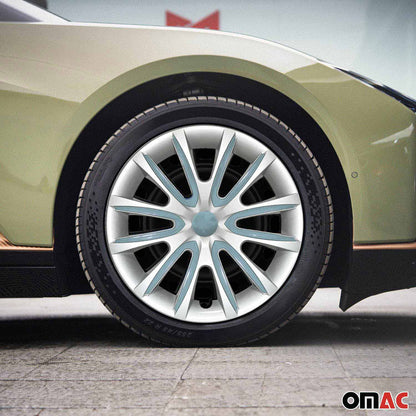Bicolo Hub Caps Wheel Cover 14" Gray & Hell Blue Full Set 4 pcs.
