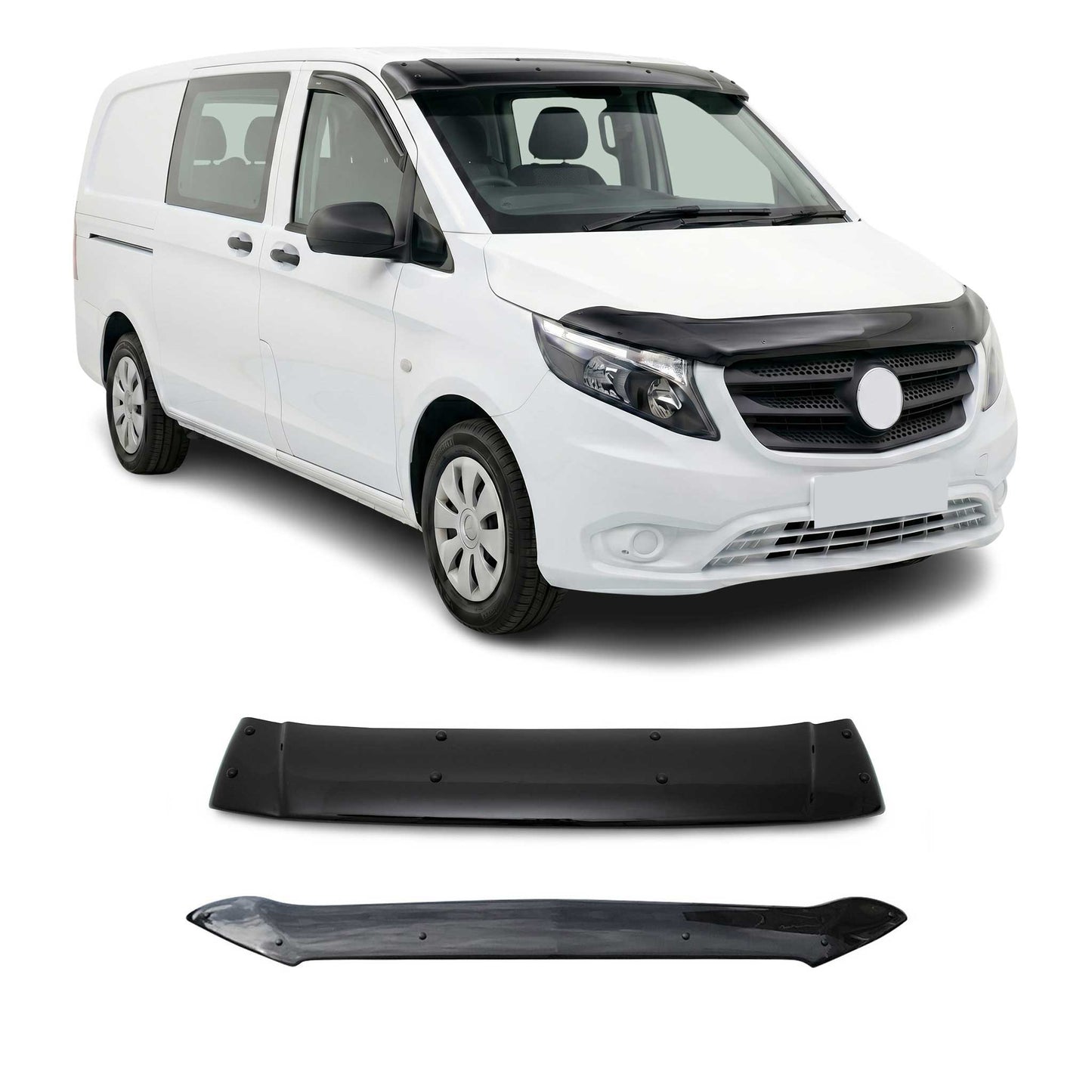 2016-2024 Mercedes Metris Front Bug Shield Hood Deflector & Window Visor Kit 3Pcs Smoke