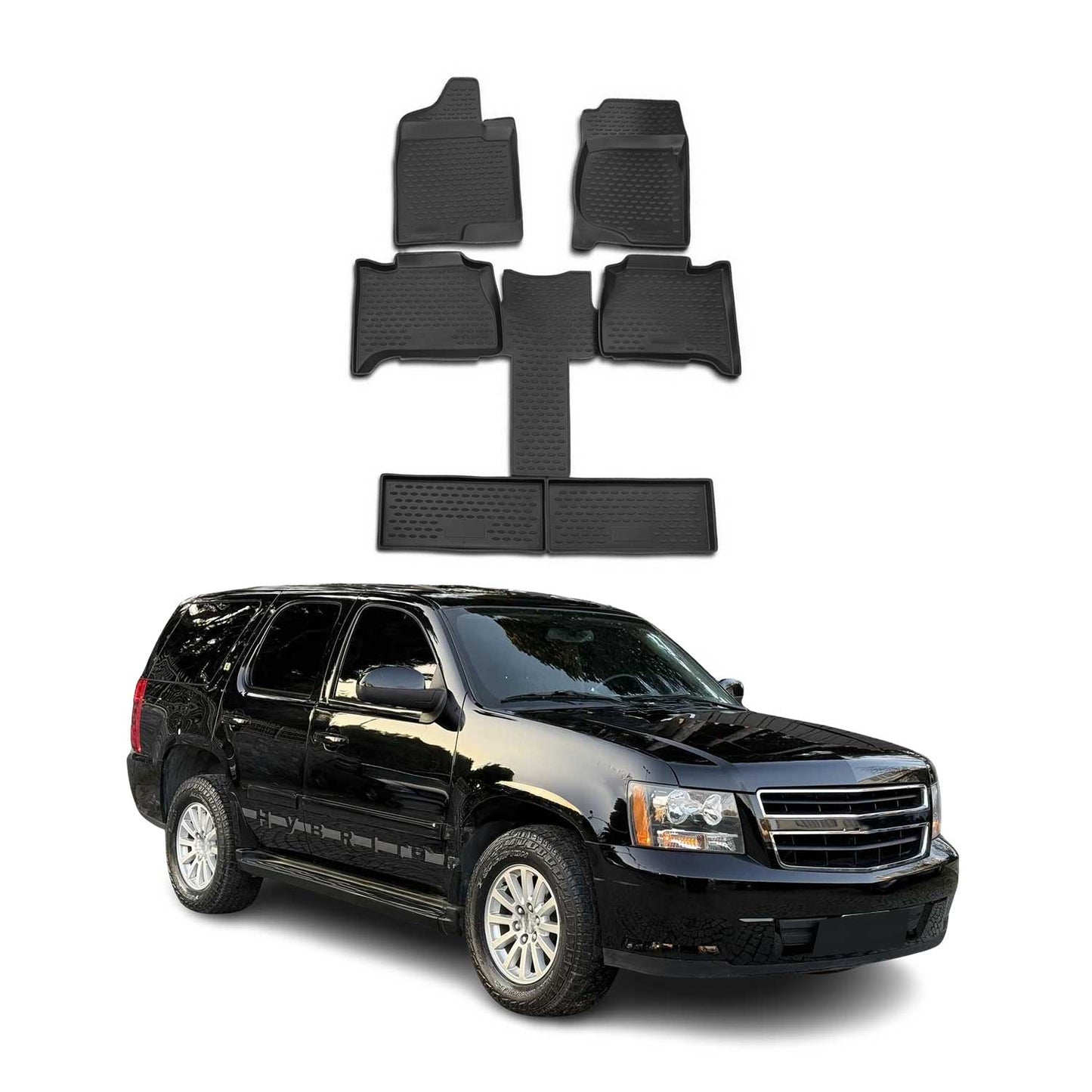 2007-2015 GMC Yukon 7 Seats Floor Mats Liners Full Set All Weather Black