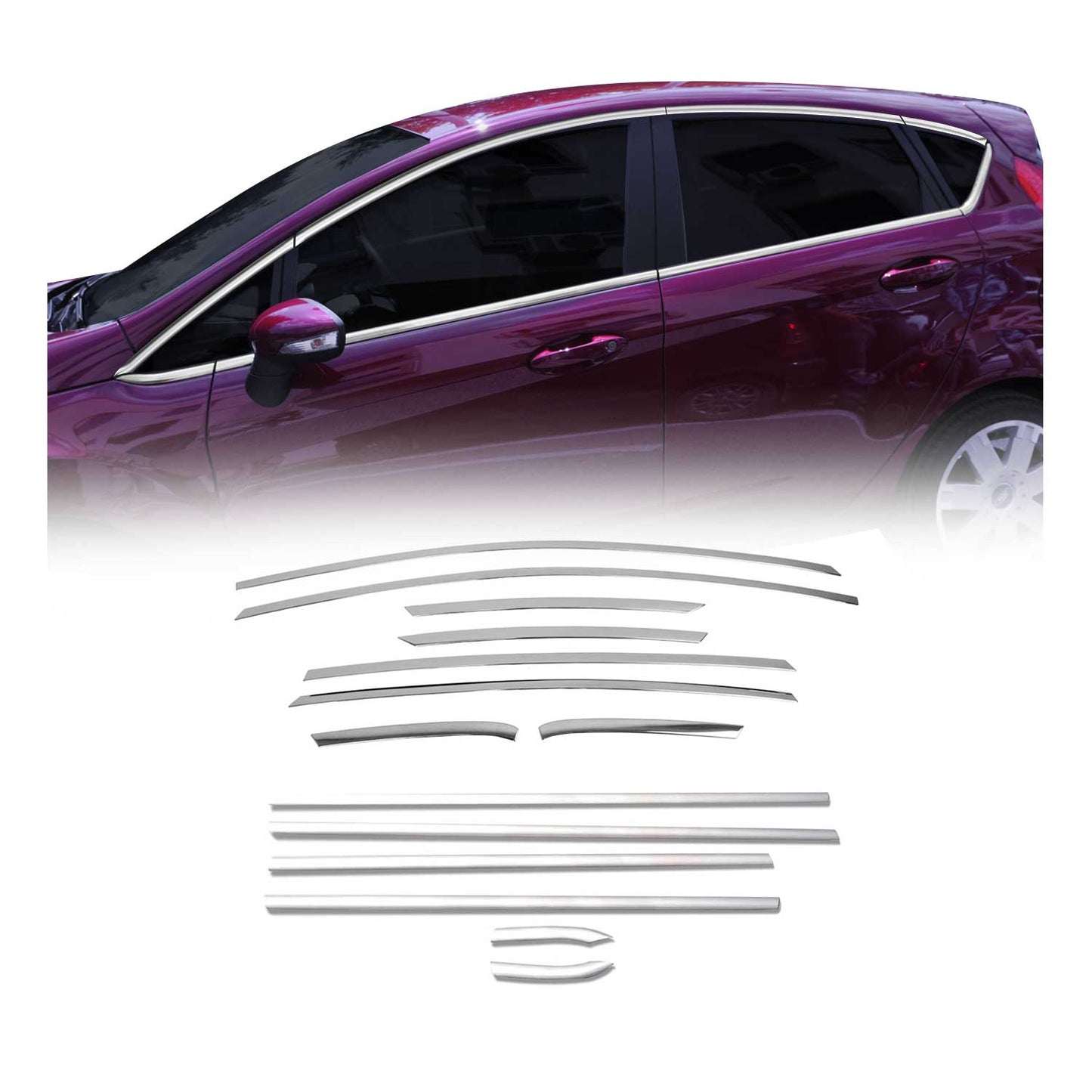 Window Molding Trim Set Streamer for Ford Fiesta 2011-2019 Stainless Steel 16Pcs