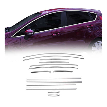Window Molding Trim Set Streamer for Ford Fiesta 2011-2019 Stainless Steel 16Pcs
