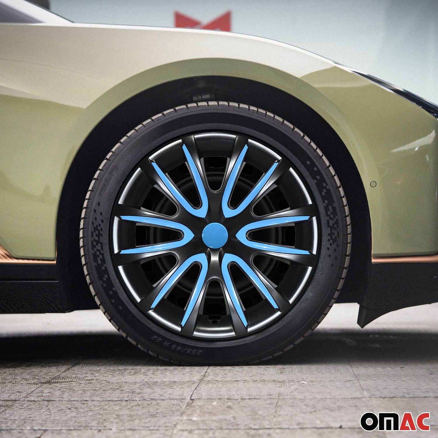 Bicolo Hub Caps Wheel Cover 15" Black & Blue Full Set 4 pcs.