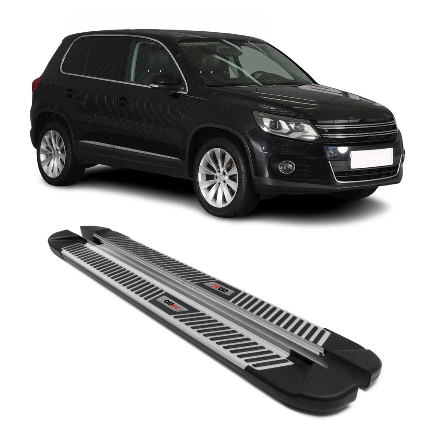 2009-2017 VW Tiguan Running Boards Side Steps Silver & Black