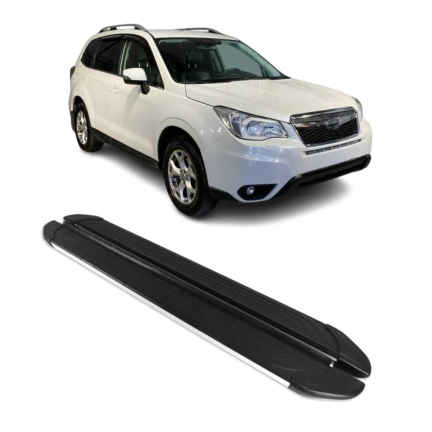 2014-2018 Subaru Forester IV Running Boards Side Steps Silver & Black