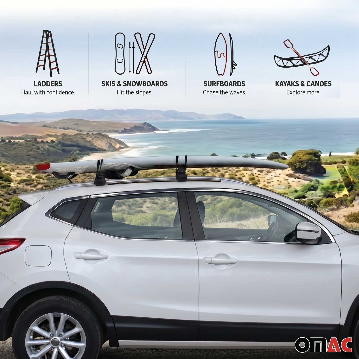 Ford 19" Roof Rack Pads Surfboard Windsurf Crossbar Pads Black 2 Pcs