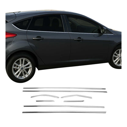 2012-2018 Ford Focus Hatchback 3.gen Window Molding Trim Streamer Stainless Steel Silver Chrome 8Pcs