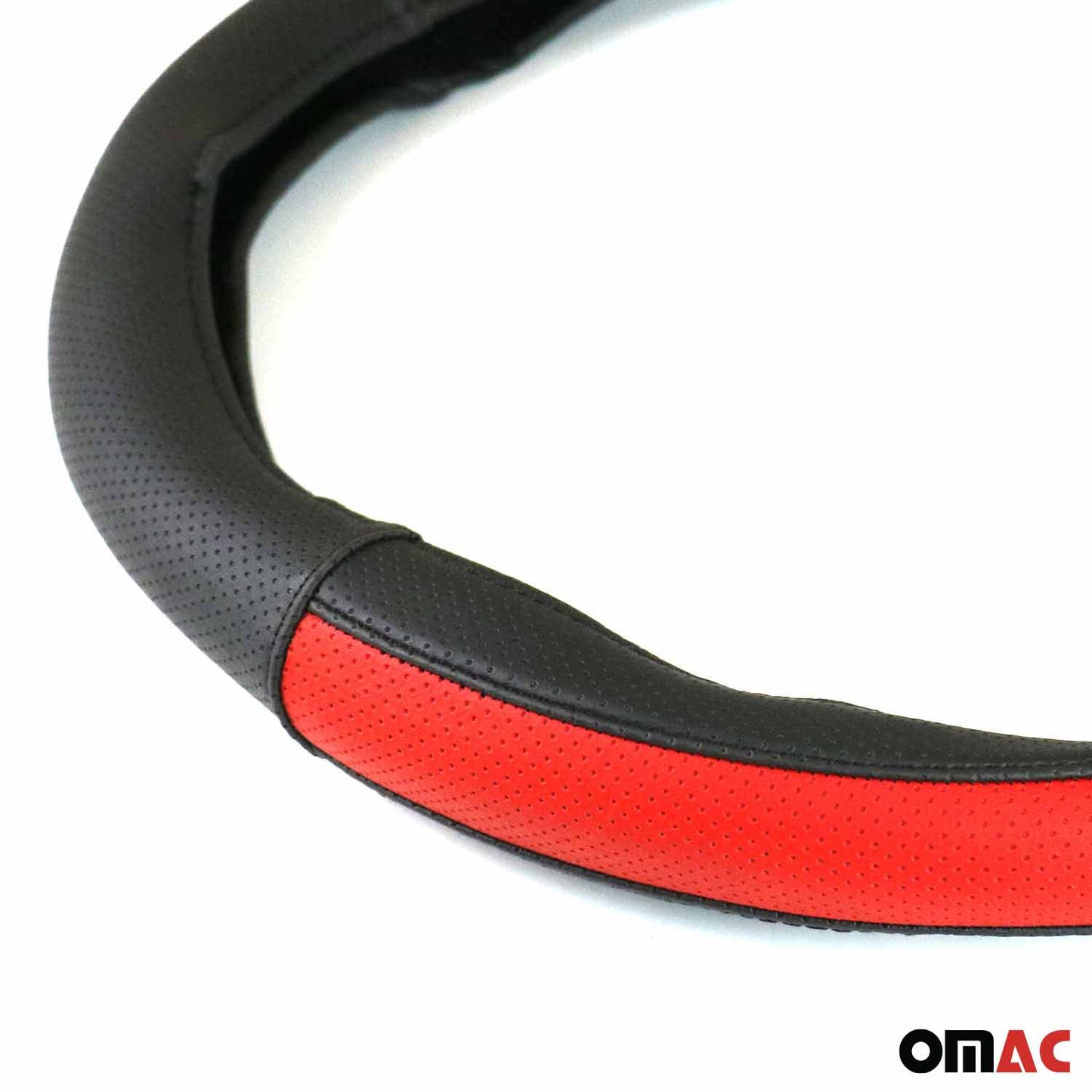 14.5-15.5’’ Steering Wheel Cover Half Moon Red Leather Anti-slip Breathable