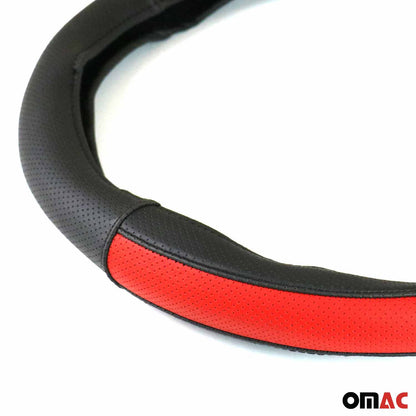 14.5-15.5’’ Steering Wheel Cover Half Moon Red Leather Anti-slip Breathable