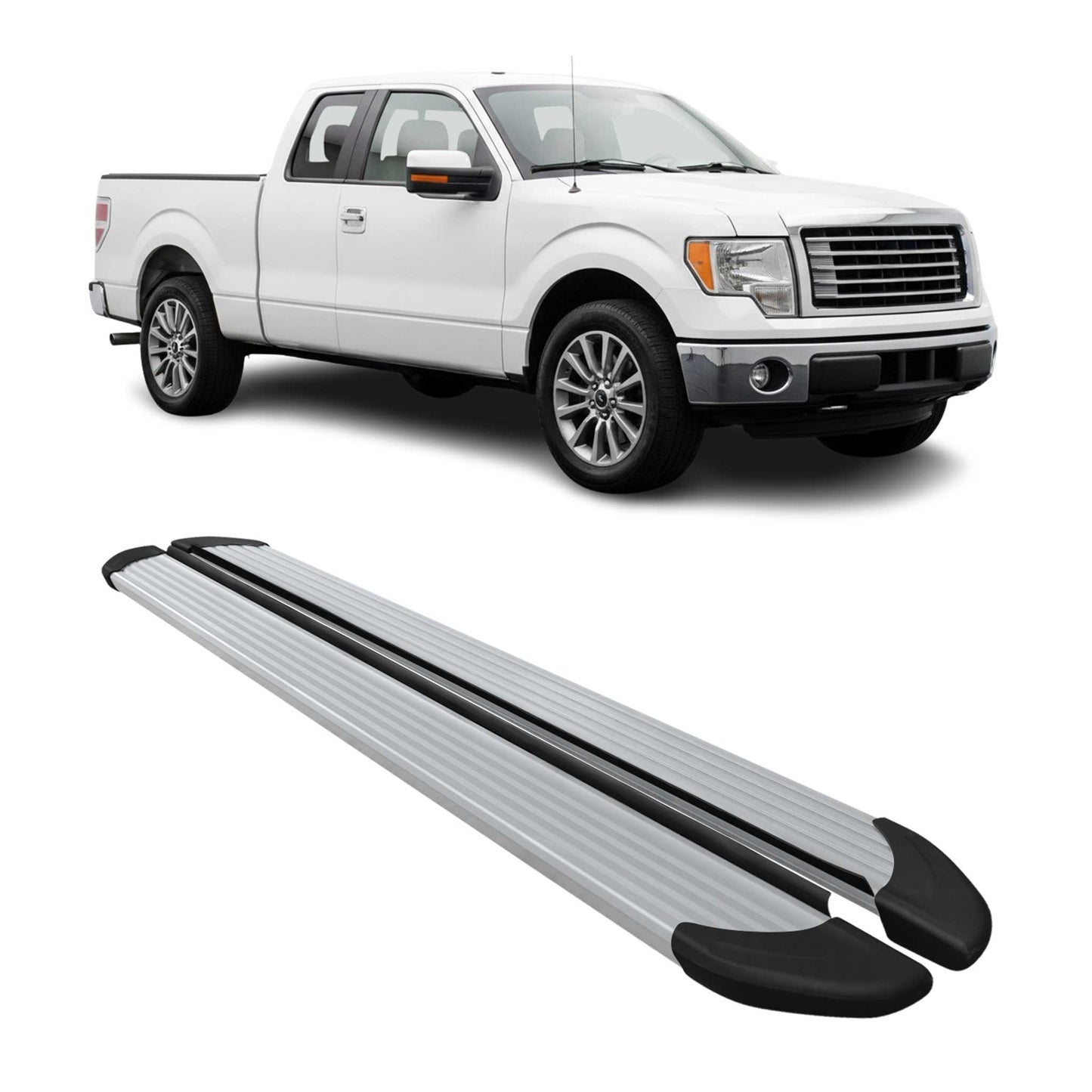 2009-2014 Ford F-150 Supercrew Cab Nerf Bars Side Steps Running Boards Silver
