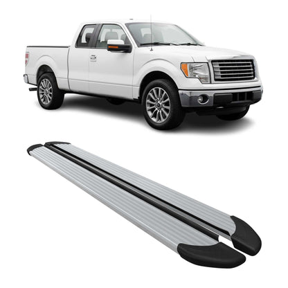 2009-2014 Ford F-150 Supercrew Cab Nerf Bars Side Steps Running Boards Silver
