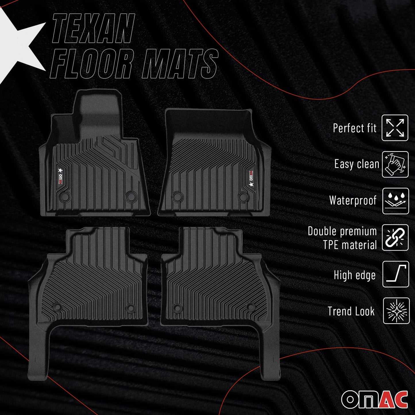 2019-2026 BMW X7 G07 Premium Floor Mats Liners 6 Seats First and Second Row Set Black