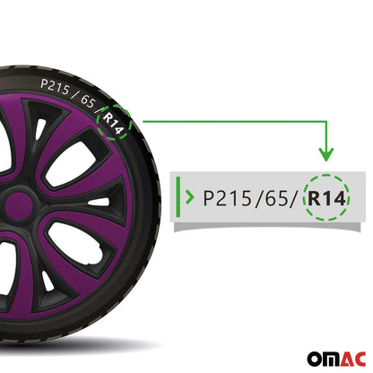 ColorFlex Hub Caps Wheel Cover 14" Black Matt & Violet Full Set 4 pcs.