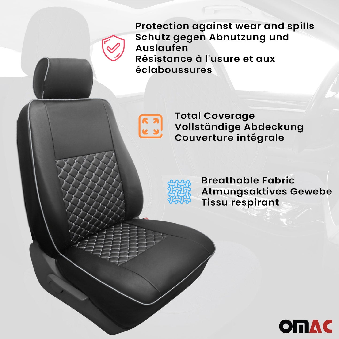 2015-2026 Ford Transit Leather Front Car Seat Covers Protector Black White