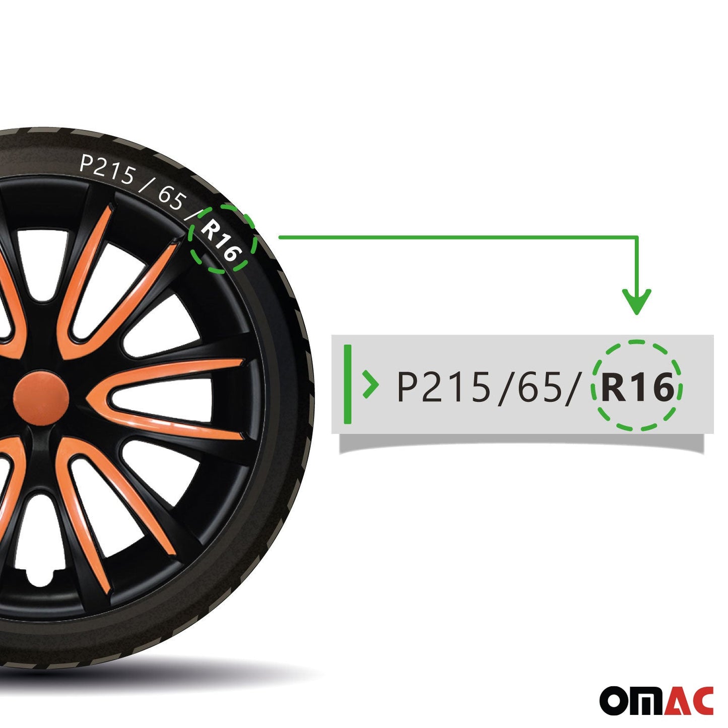 Bicolo Hub Caps Wheel Cover 16" Black Matt & Orange Full Set 4 pcs.
